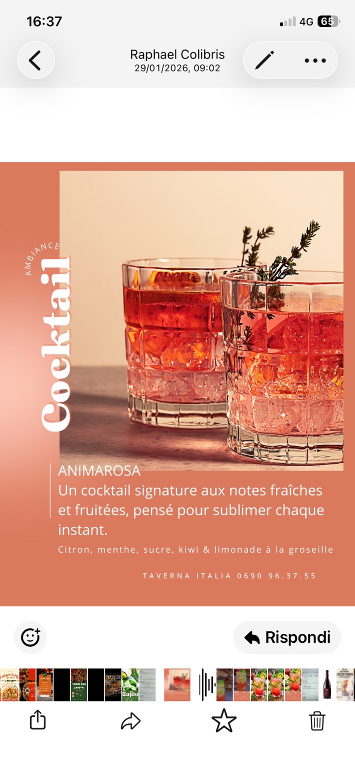 Cocktail préparé au bar de Taverna Italia